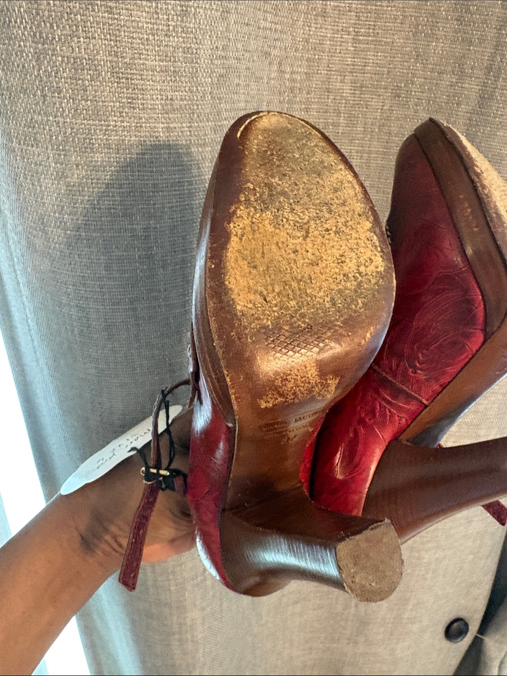 Marc Jacobs Deep Red Floral Embossed Mary Jane Heels - Picture 4 of 5